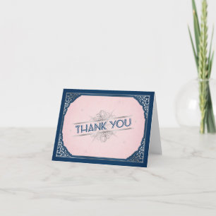 Vintage Navy Blush Compass Wedding Thank You Card