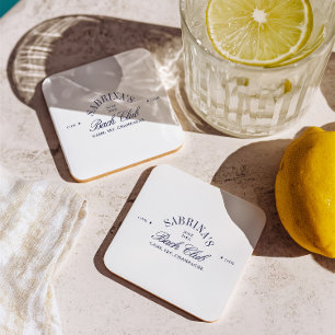 Vintage Navy Country Club Bachelorette Party Square Paper Coaster