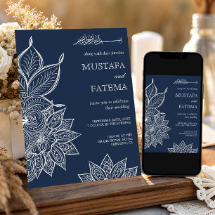 Vintage Navy Cream Mehndi Henna Muslim Wedding Invitation