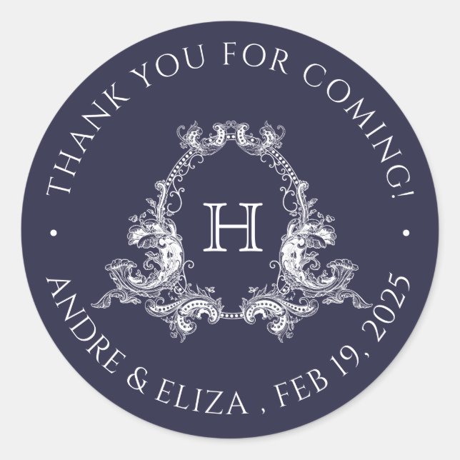 Vintage Navy Crest Monogram Wedding Sticker (Front)