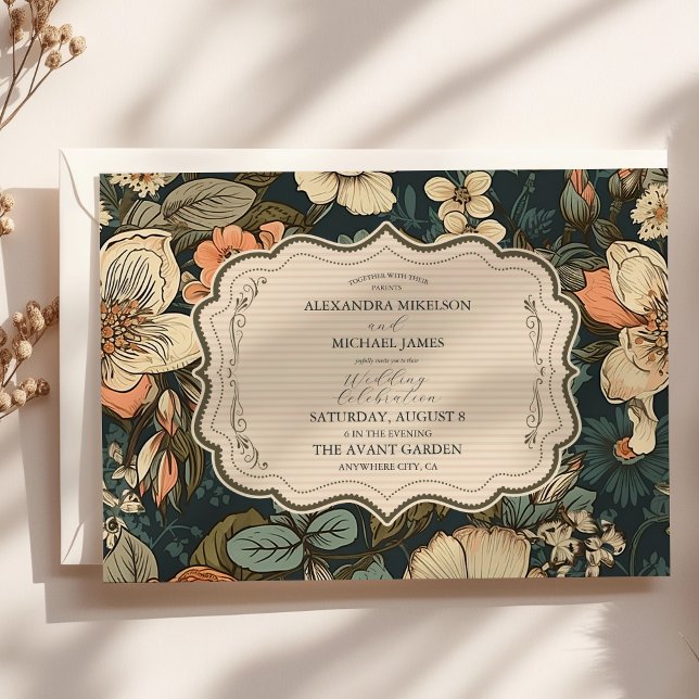 Vintage Navy Fall Flowers Wedding Invitation (Creator Uploaded)