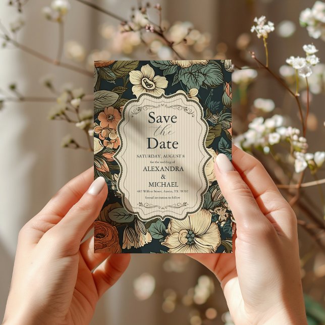 Vintage Navy Fall Flowers Wedding Save The Date (Creator Uploaded)