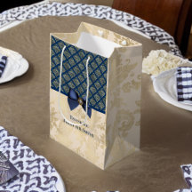 Vintage Navy Gold Damask Look Thank You with Name