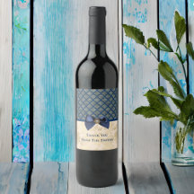 Vintage Navy Gold Damask Look Thank You with Name