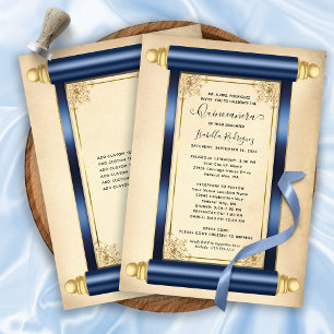 Vintage Navy Gold Scroll Elegant Quinceañera Invitation