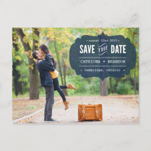 Vintage Navy Label Photo Save the Date Postcard