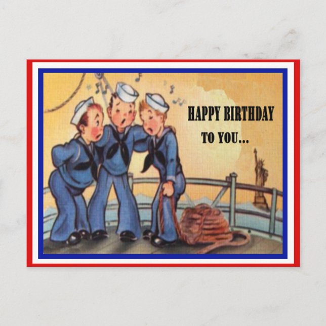 Vintage Navy Military Birthday Postcard (Front)
