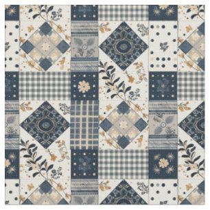 Vintage Navy Patchwork Cottagecore Farmhouse Quilt Fabric