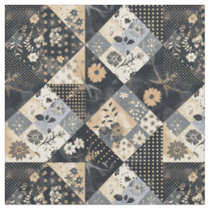 Vintage Navy Patchwork Cottagecore Farmhouse Quilt Fabric