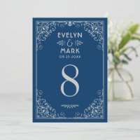 Vintage Navy Silver Art Deco Table Number Card