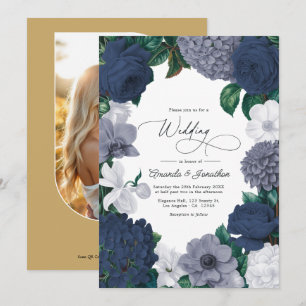Vintage Navy, Storm Grey & Porcelain White Wedding Invitation