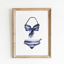 Vintage Navy Striped Bikini Poster