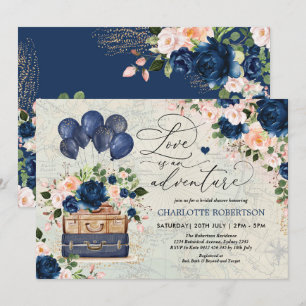 Vintage Navy Travel Bridal Shower Adventure Invitation