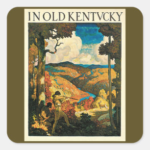 Vintage NC Wyeth Travel Poster, In Old Kentucky Square Sticker