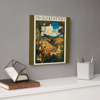 Vintage NC Wyeth Travel Poster, In Old Kentucky Square Wall Clock