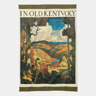 Vintage NC Wyeth Travel Poster, In Old Kentucky Tea Towel