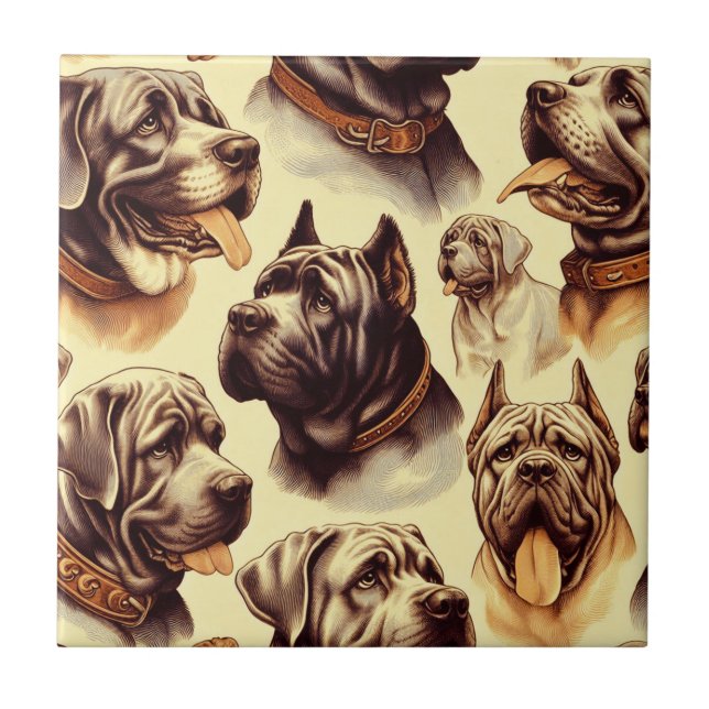 Vintage Neapolitan Mastiff Illuistration Tile (Front)
