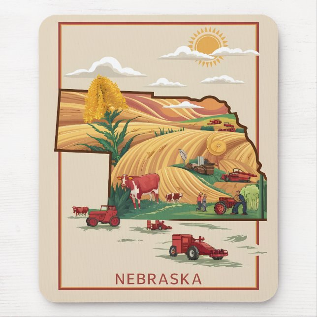 Vintage Nebraska Heartland Farm Scene Mouse Mat (Front)