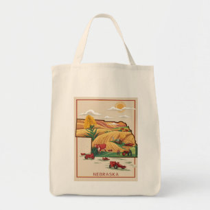Vintage Nebraska Heartland Farm Scene Tote Bag