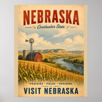 Vintage Nebraska Travel Poster with Golden Prairie