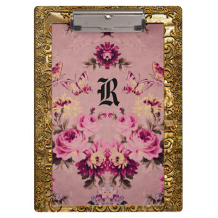Vintage Nector Floral Elegant Monogram Clipboard
