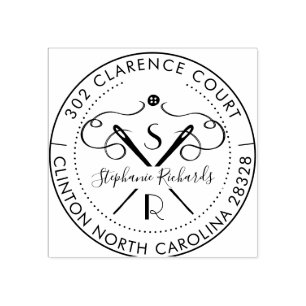 Vintage Needle & Thread Crest Monogram & Address Rubber Stamp