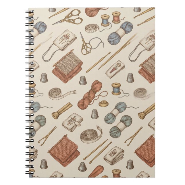 Vintage Needlework Sewing & Knitting Tools Notebook (Front)