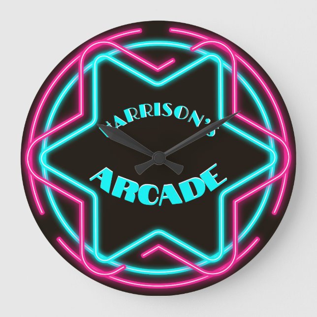 Vintage Neon Bar Arcade Large Clock (Front)