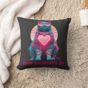 Vintage Neon Cat Valentine`s Day Cushion