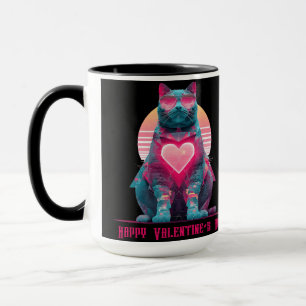 Vintage Neon Cat Valentine`s Day  Mug