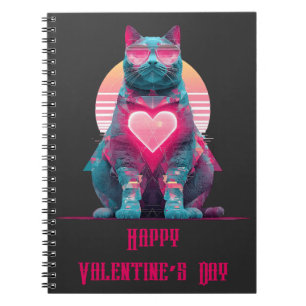 Vintage Neon Cat Valentine`s Day Notebook