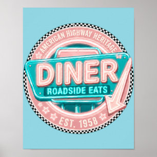 Vintage Neon Diner Roadside Eats 1958 Americana Po Poster