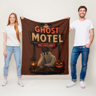 Vintage Neon Ghost Motel Halloween Spooky Fleece Blanket