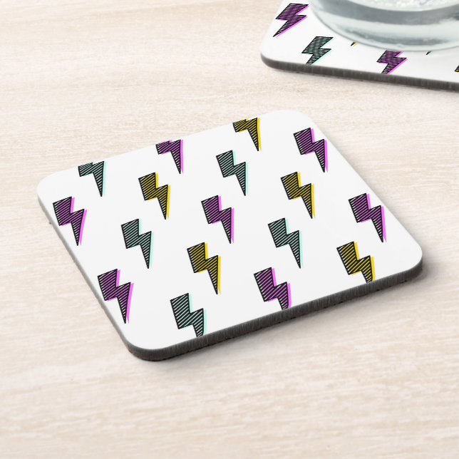 Vintage Neon Lightning Bolt Pattern Coaster (Left Side)