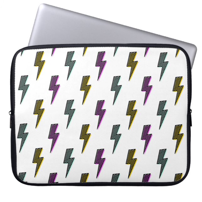 Vintage Neon Lightning Bolt Pattern Laptop Sleeve (Front)