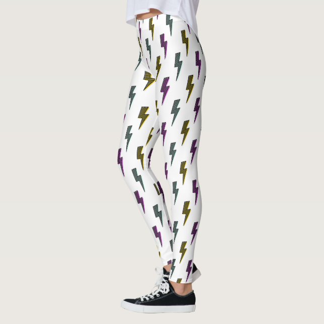 Vintage Neon Lightning Bolt Pattern Leggings (Left)