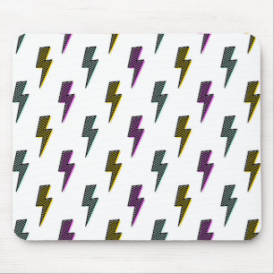 Vintage Neon Lightning Bolt Pattern Mouse Mat