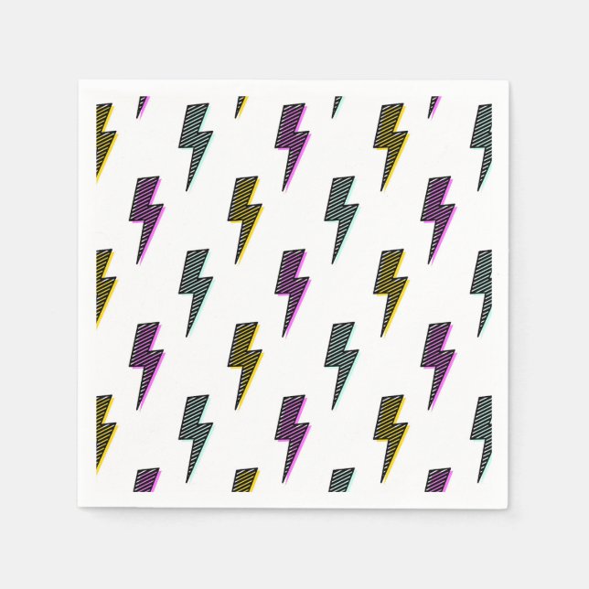 Vintage Neon Lightning Bolt Pattern Napkin (Front)