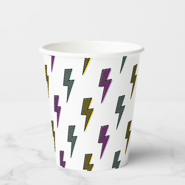 Vintage Neon Lightning Bolt Pattern Paper Cups (Front)