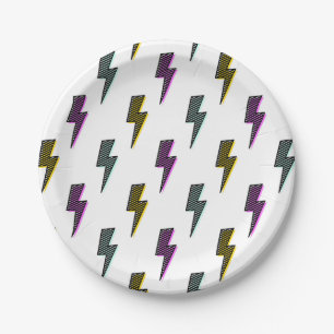 Vintage Neon Lightning Bolt Pattern Paper Plate