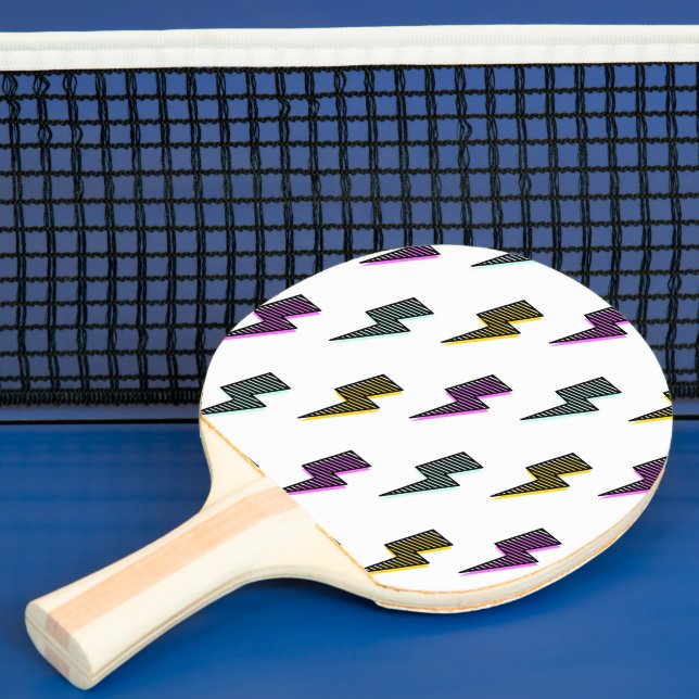 Vintage Neon Lightning Bolt Pattern Ping Pong Paddle (Insitu)