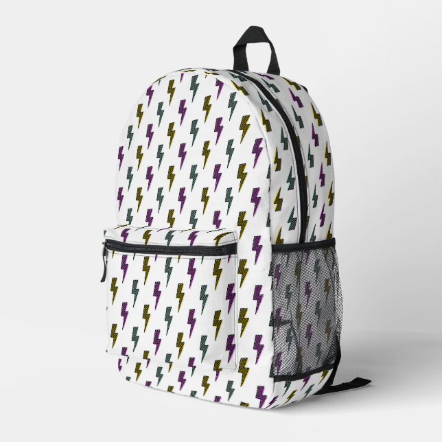 Vintage Neon Lightning Bolt Pattern Printed Backpack (Back Corner Right)