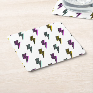 Vintage Neon Lightning Bolt Pattern Square Paper Coaster