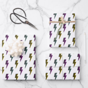 Vintage Neon Lightning Bolt Pattern Wrapping Paper Sheet