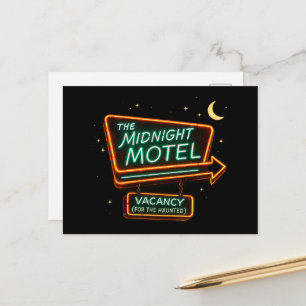 Vintage Neon Midnight Motel Spooky Halloween Postcard