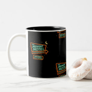Vintage Neon Midnight Motel Spooky Halloween Two-Tone Coffee Mug