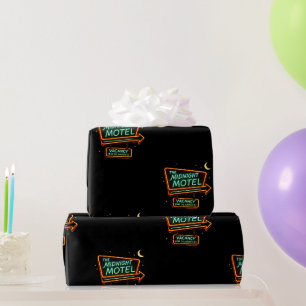 Vintage Neon Midnight Motel Spooky Halloween Wrapping Paper