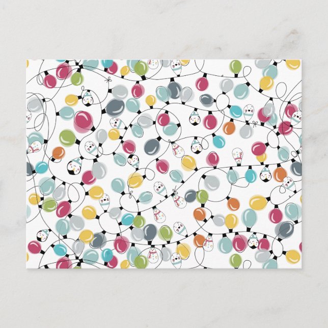 Vintage Neon Penguin Christmas Balloons Holiday Postcard (Front)