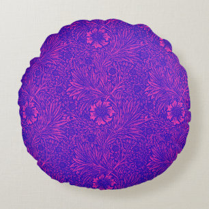 Vintage neon pink bright blue floral pattern round cushion