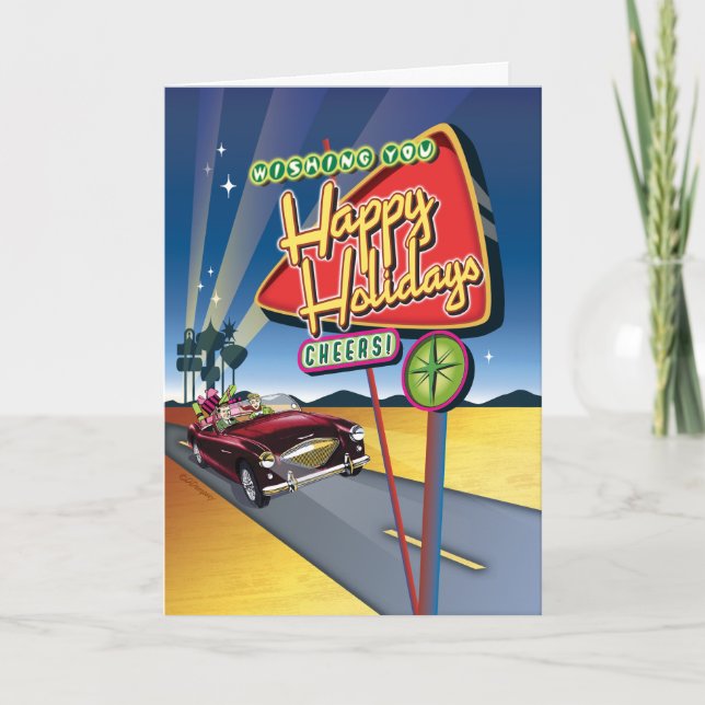 Vintage Neon Sign Retro Christmas Cards (Front)